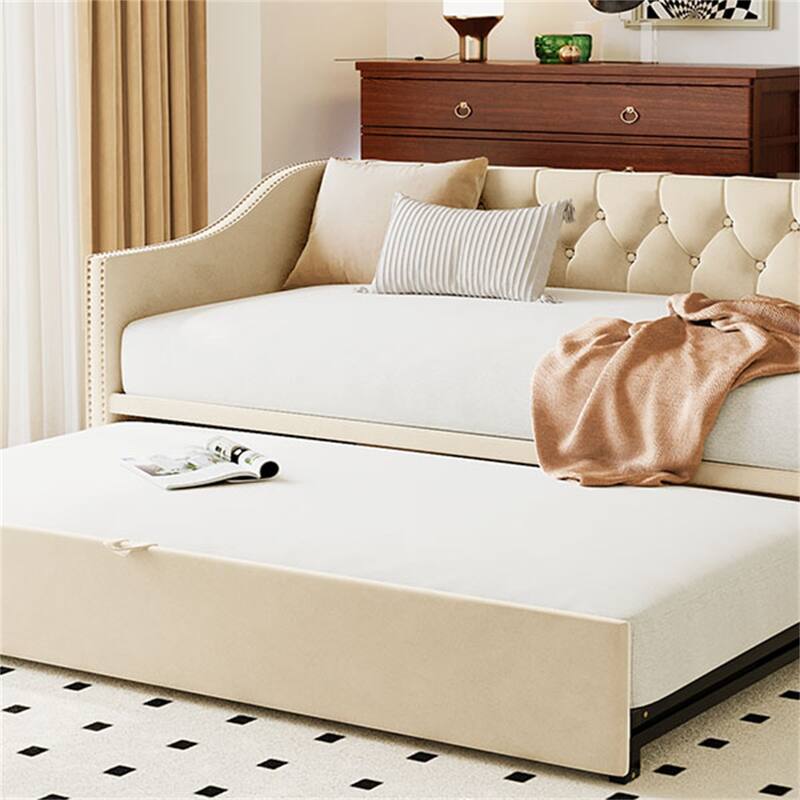 Twin Size Upholstered daybed with Pop Up Trundle