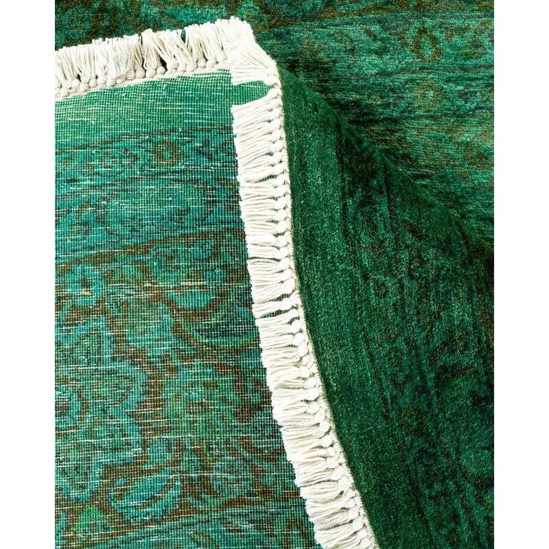 Overton Hand Knotted Wool Vintage Inspired Modern Contemporary Overdyed Green Round Area Rug - 7' 8" x 7' 10"