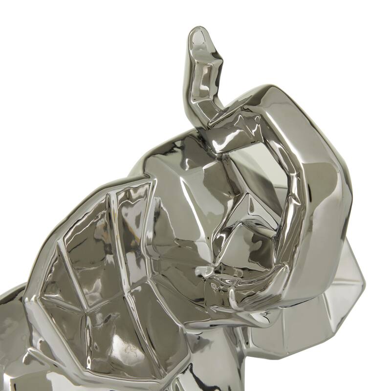 Gold or Silver Porcelain Ceramic Cubist Elephant Decorative Sculpture (Set of 3)