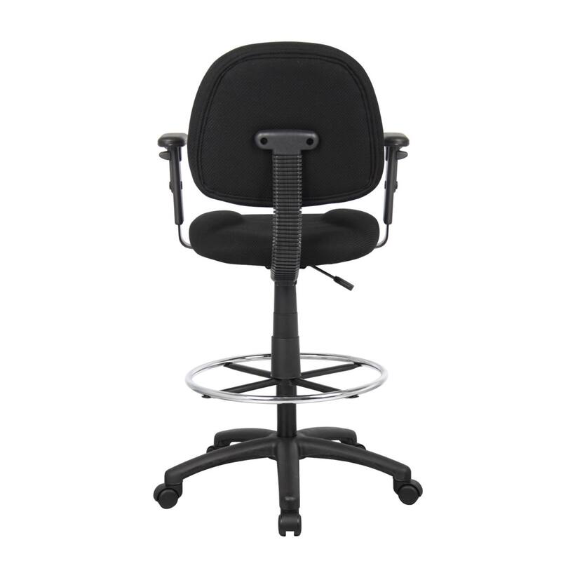 Jea Drafting Stool Chair, Adjustable Arms, Black Tweed, Round Footring