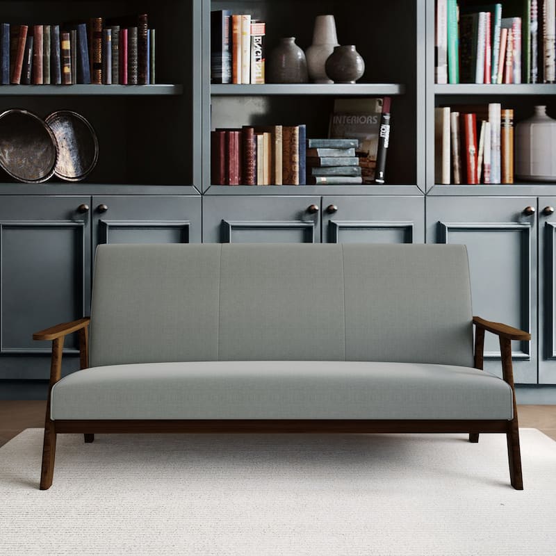 CraftPorch Wenge Wood Mid-Century Modern Linen Sofa