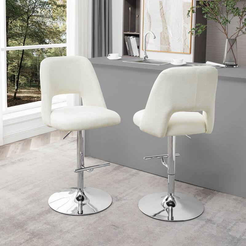 Best Quality Furniture Adjustable Textured Fabric Barstools with Chrome Finish Base (Set of 2)