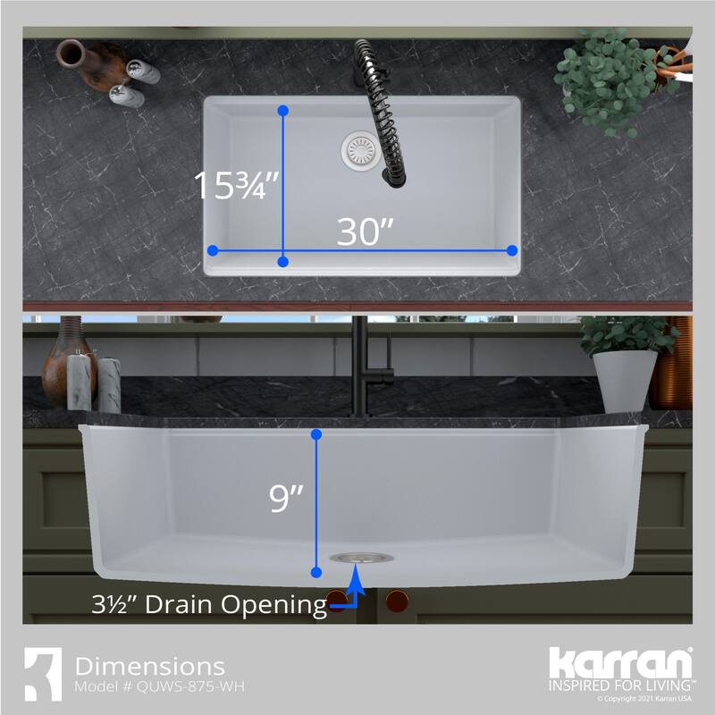 Karran USA QUWS-875 Undermount 32-1/2" Large Single Bowl