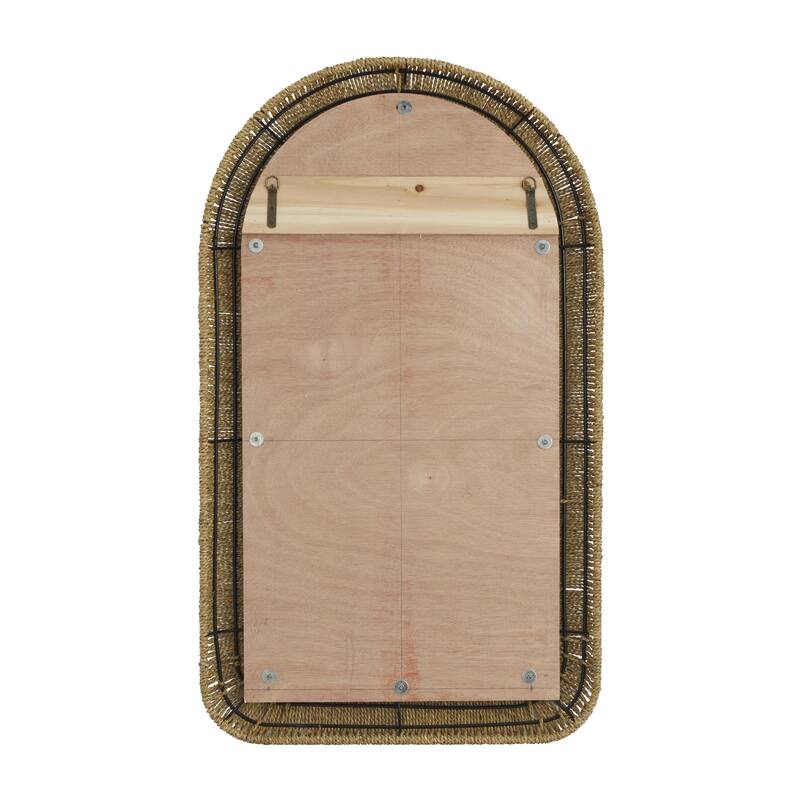 Rattan Woven Room Wall Mirror with Arched Top - Brown - Roche River Decor