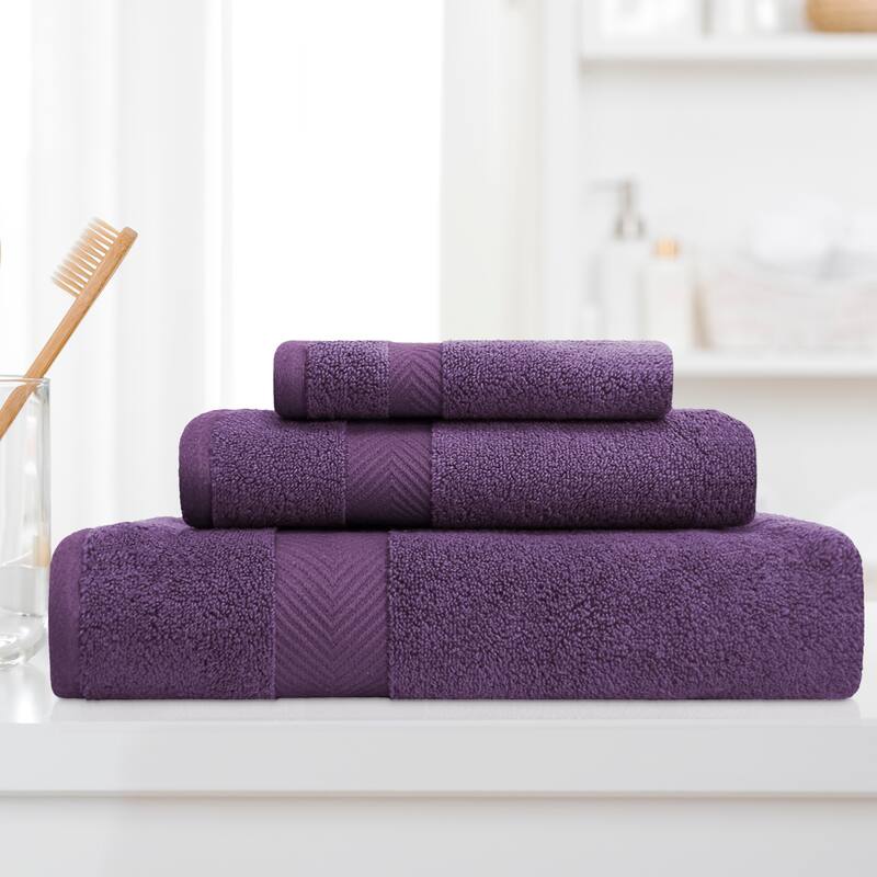 Superior Soft & Absorbent Zero Twist Cotton 3-piece Towel Set - Grape Seed