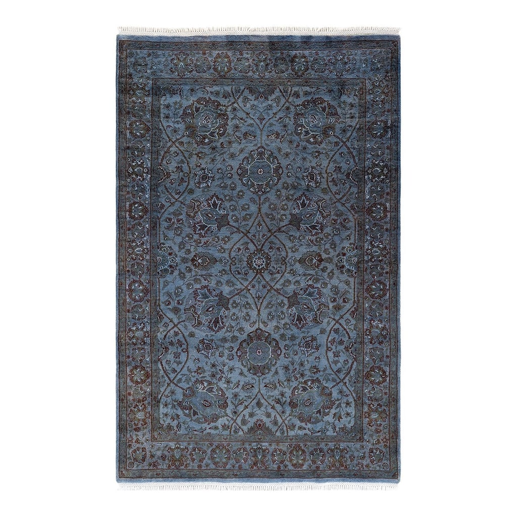Overton Hand Knotted Wool Vintage Inspired Modern Contemporary Overdyed Gray Area Rug - 4' 1" x 6' 6"