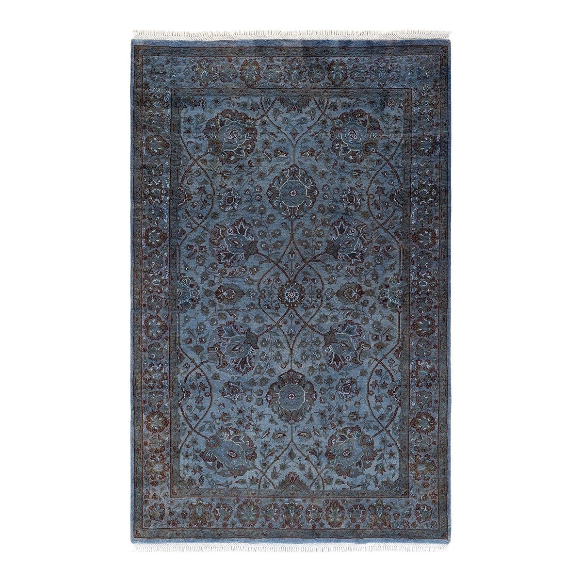 Overton Hand Knotted Wool Vintage Inspired Modern Contemporary Overdyed Gray Area Rug - 4' 1" x 6' 6"