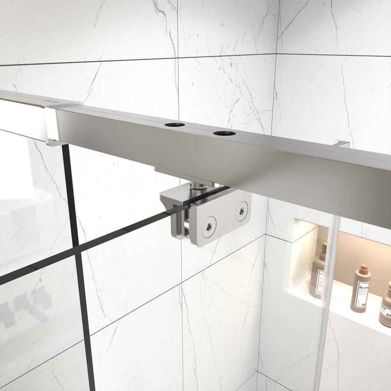 48" Wx71" H Frameless Pivot Shower Door with Clear Tempered Glass, Adjustable Width