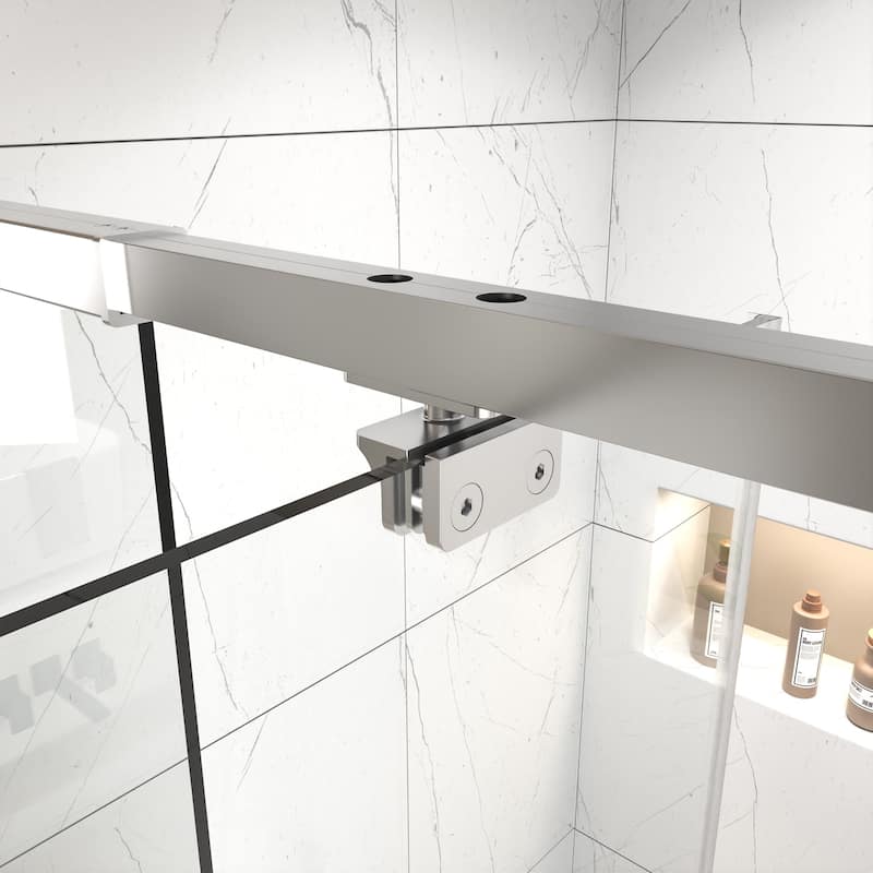 Modland 60"x71" Pivot Swing Shower Door Semi-Frameless in Nickel/Black/Chrome with Tempered Glass