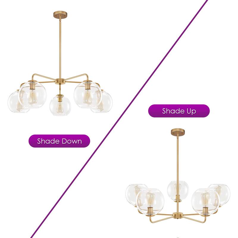 5-Light Modern Dimmable Sputnik Glass Globe Bubble Island Chandelier with Clear Glass Globe Shades