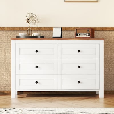 Retro Farmhouse Style 6-Drawer Wooden Dresser