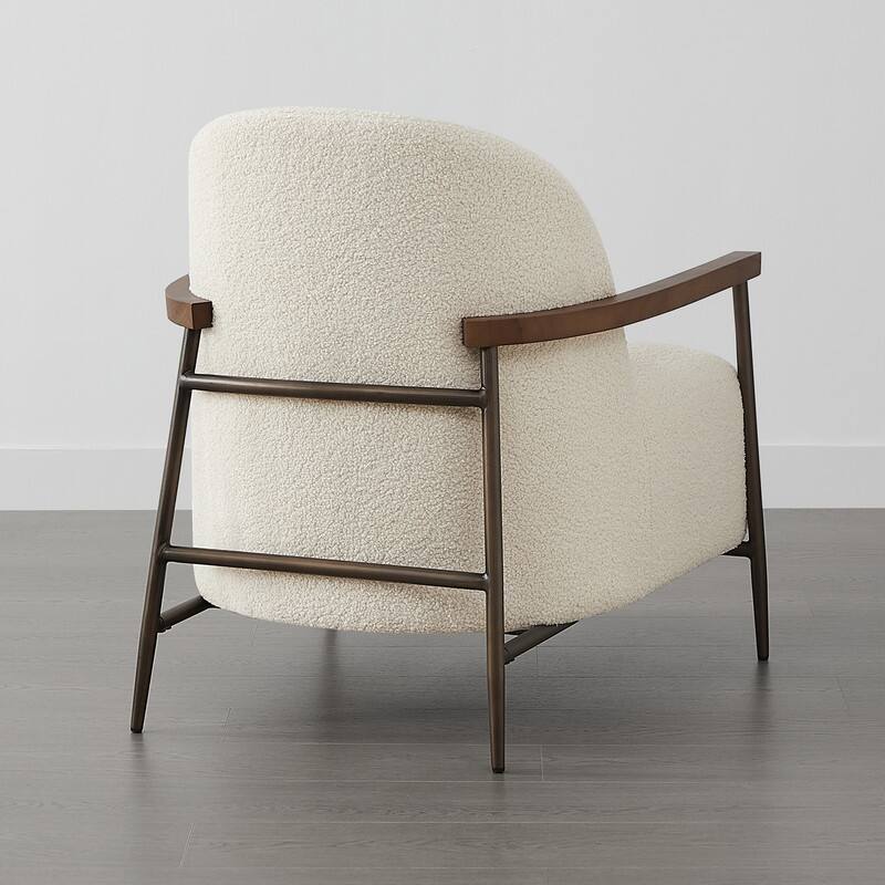 Spruce & Spring Anthony Modern Upholstered Faux Sherpa Chair with Wood Arms&Metal Legs