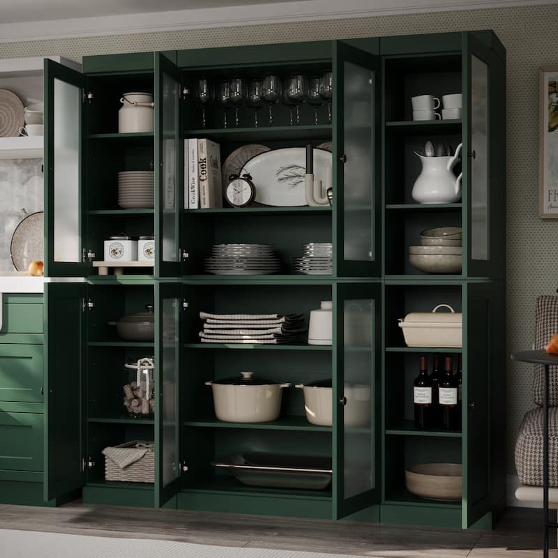 Palace Imports 100% Solid Wood 65" Pantry Cabinet with Frosted Glass, Shaker Doors and Adjustable Shelves