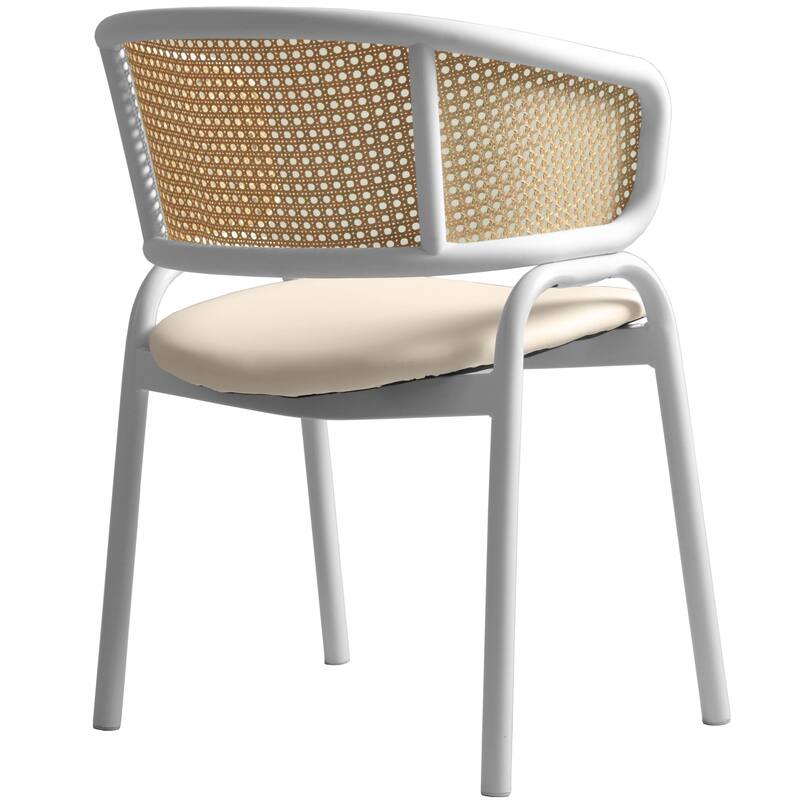 LeisureMod Set of 2 Minimalist Leather Dining Chairs with Wicker Back in Steel Frame - Side Chair for Home Office & Kitchen