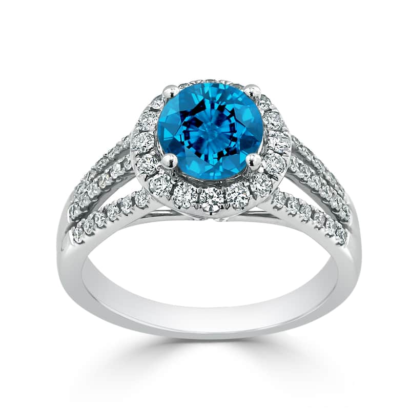 Auriya Modern 1 3/8ct Swiss Blue Topaz and Halo Diamond Engagement Ring 1/2cttw 14k Gold