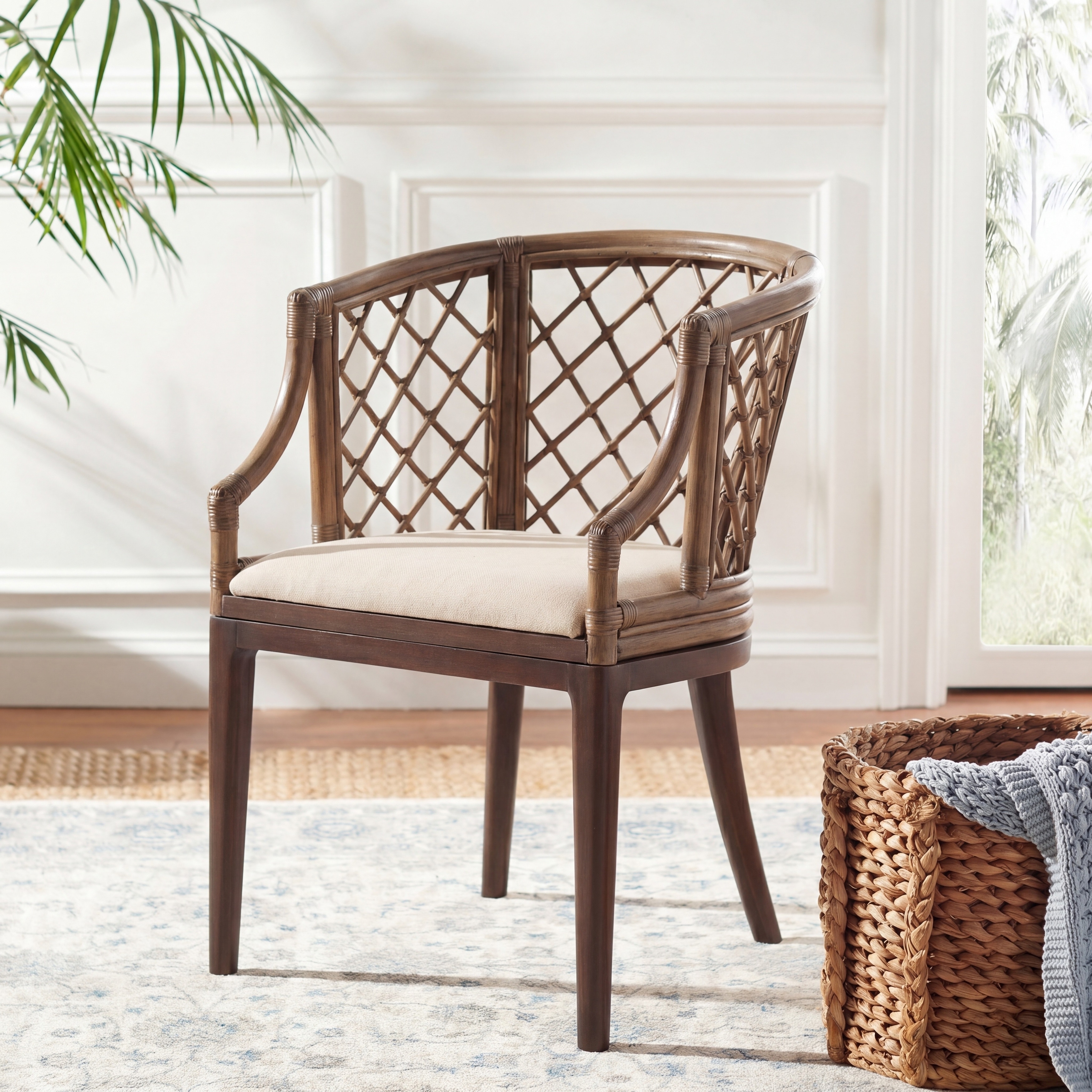SAFAVIEH Theona Rattan Lattice Arm Chair - 22.3" W x 23" L x 31.3" H - 22Wx23Dx31H