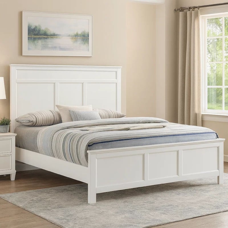 Aver Full Size Bed, Transitional Carved Panel Design, White Wood Finish