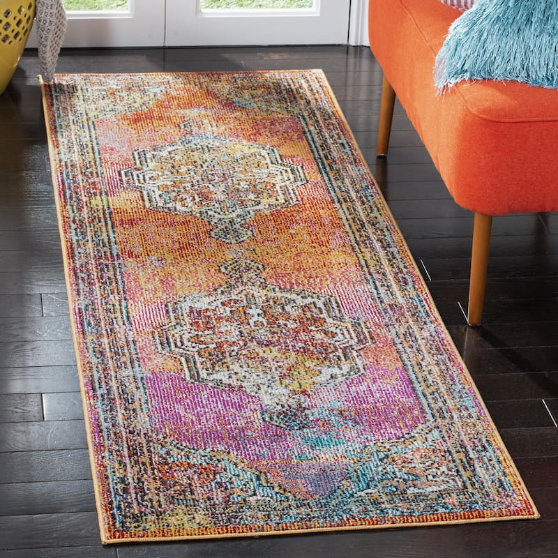 SAFAVIEH Crystal Petronela Vintage Boho Oriental Rug - 2'2" x 9' Runner - Orange/Light Blue