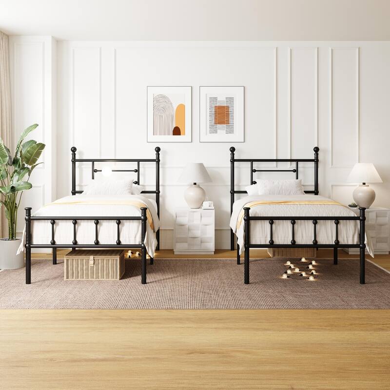 Black Metal Bed Frame with Headboard and Underbed Storage, Easy Assembly - Twin
