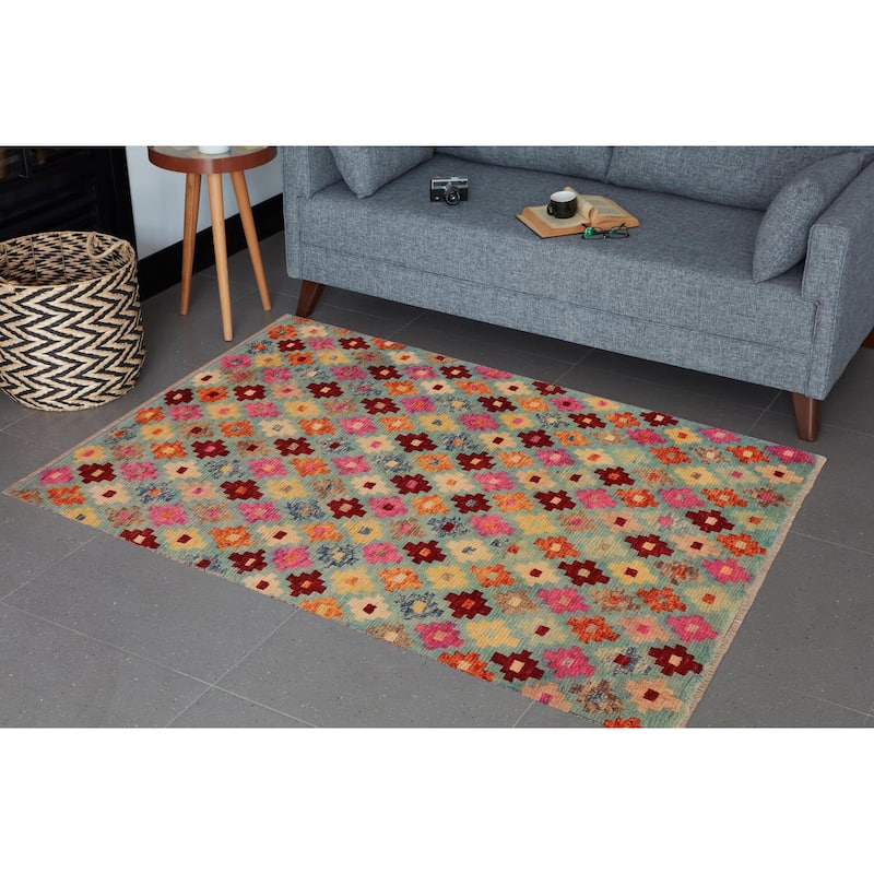 Modern Balochi Costa Blue/Red Hand Knotted Wool Rug - 3'2'' x 4'10''