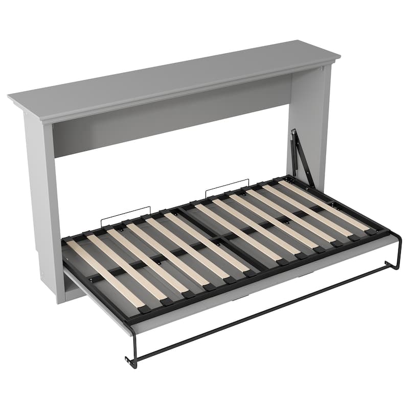 Twin Size Murphy Bed with Foldable Cabinet Design, Gray, Space-Saving & Easy Assembly