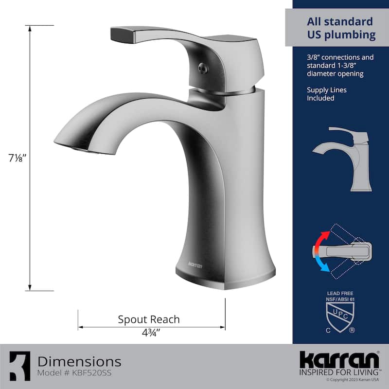 Karran Randburg KBF520 Single-Handle Single Hole Basin Bathroom Faucet with Matching Pop-up Drain