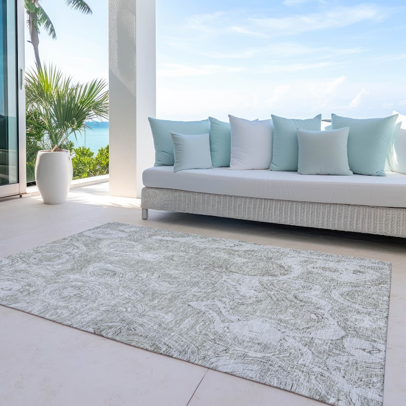 Machine Washable Indoor/ Outdoor Chantille Abstract Waves Rug