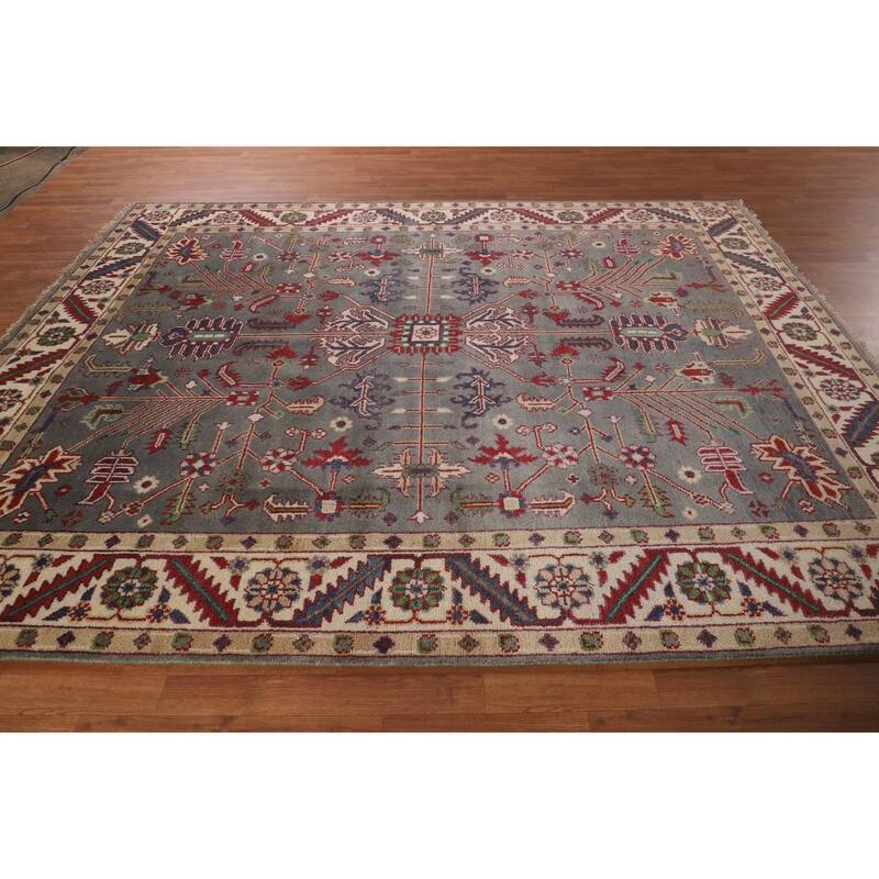 Gray Oushak Indian Area Rug Hand-Knotted Wool Carpet - 7'9"x 9'10"