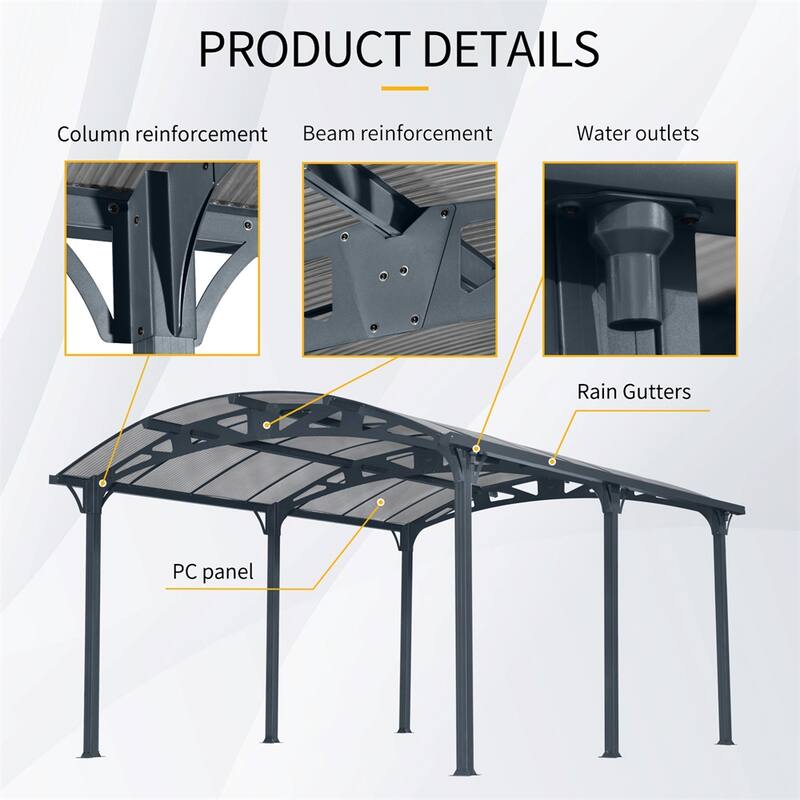 Outdoor Carport,12 FT * 16 FT* 8 FT Arch Carport with Aluminum Frame