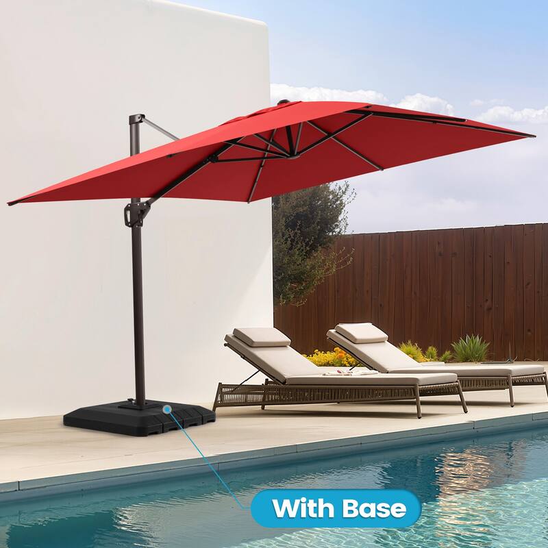 Outdoor 11 x 9 FT Patio 360 Degree Rotation Cantilever Umbrella with 4-Piece Umbrella Base - Red
