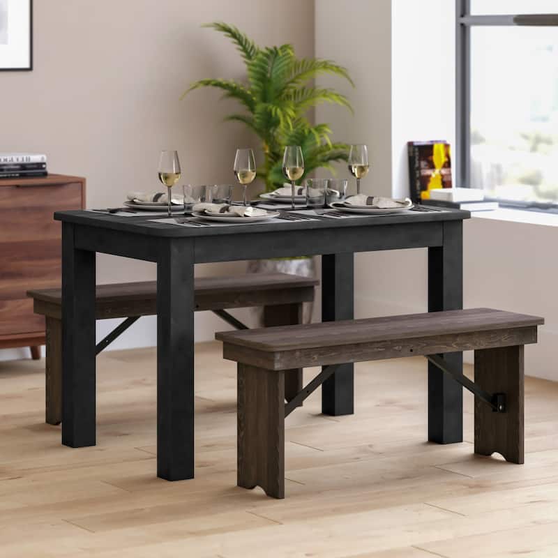 46" x 30" Rectangular Antique Rustic Solid Pine Farm Dining Table - Black Wash