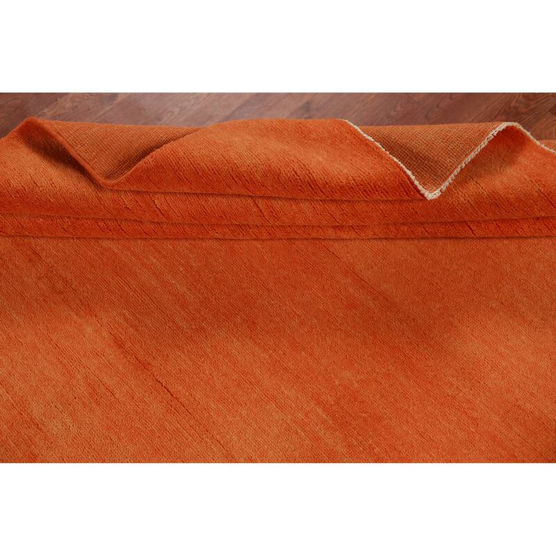 Hand Knotted Oriental 100% Wool Carpet Modern Solid Oranges & Rust Gabbeh Area Rug - 9' 2'' X 6' 0''