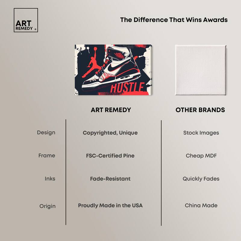 Navy Red Hustle Sneaker Canvas by Art Remedy, Gallery Wrapped