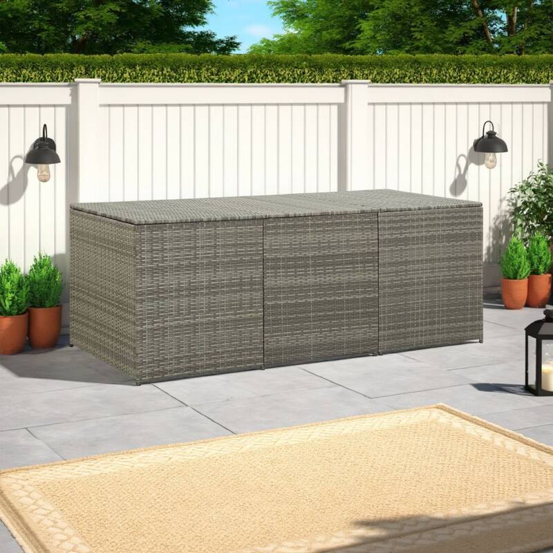Outdoor Storage Box with Gas Lift, 71 Inch Rectangular, Gray Rattan