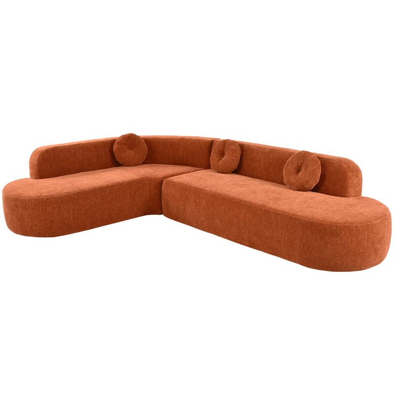 122" L-Shaped Sectional Sofa, Upholstered Couch with 3 Round Pillows, Oversized Modern Couch for Living Room