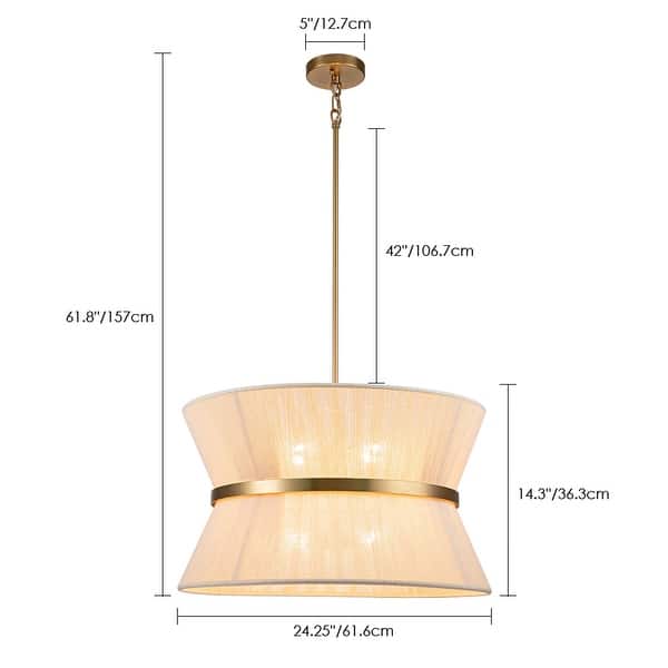 8 - Light Modern 24 inch Fabric Hourglass Chandelier w/ Tapered Drum Shade