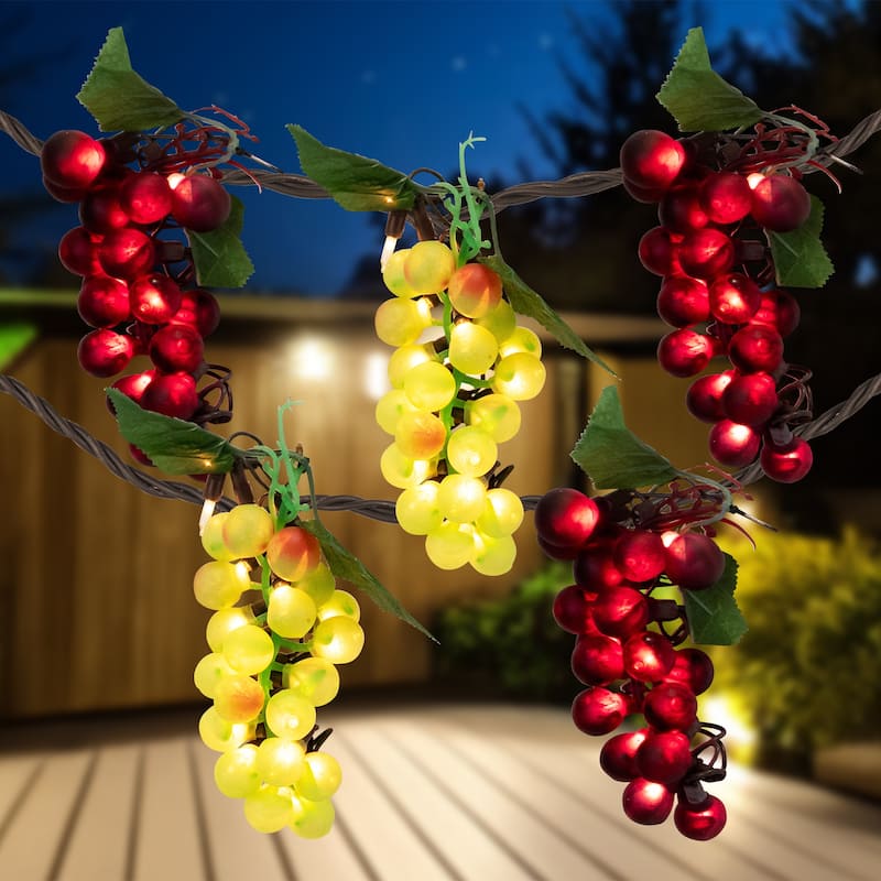 5-Count Red and Green Grape Cluster String Light Set, 8ft Brown Wire