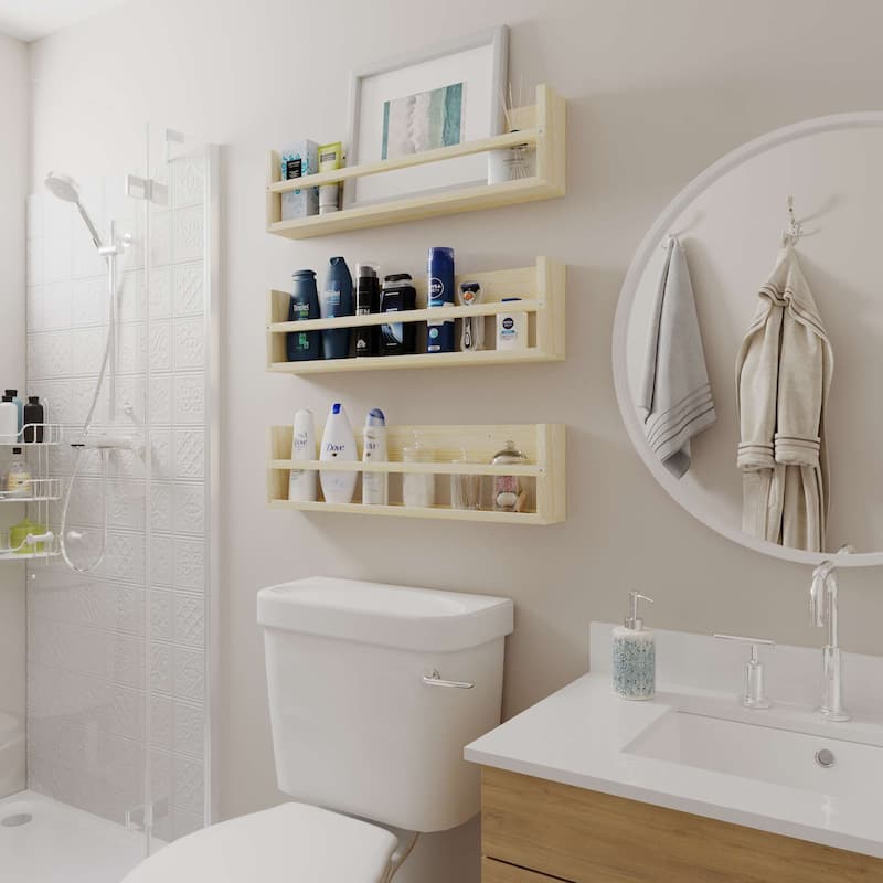 Wallniture Polynez Wooden Floating Shelves, Versatile Wall Mounted Decorative Storage for Living Room, Bedroom, and Office, 2pcs