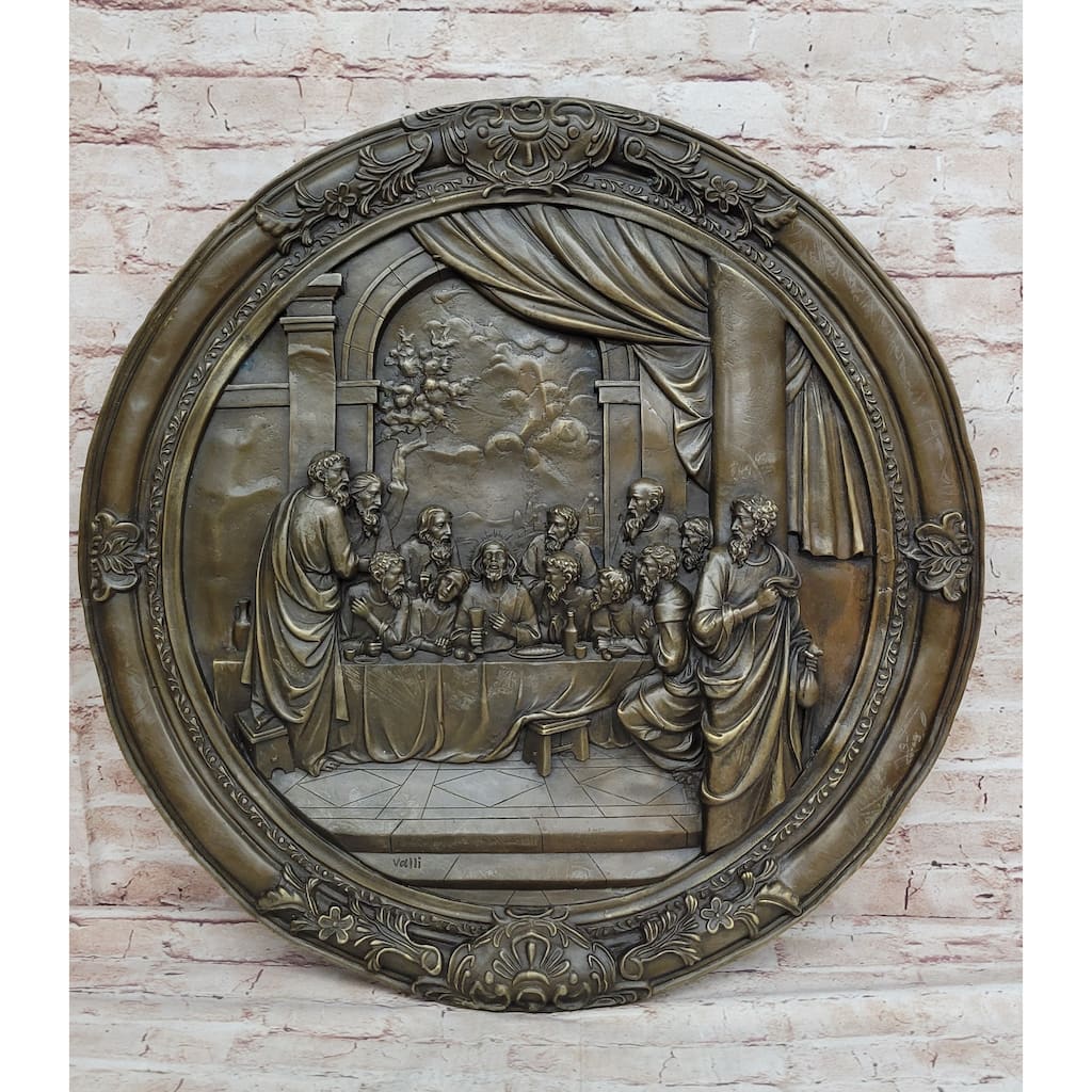 The Last Supper Bronze Metal Handmade Original Wall Hanging Art Plaque Plate Bas Relief