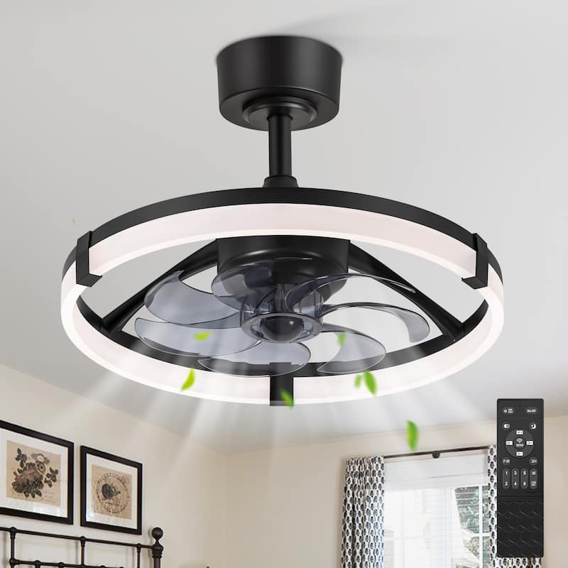 20"/23" Low Profile Dimmable Smart Ceiling Fan with Lights and Remote(6/7 ABS Blades) - 20 Inch Diameter - Black-Downrod