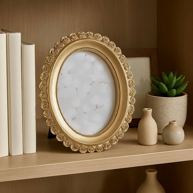 Polyresin Oval Photo Frame with Rosette Border - Gold