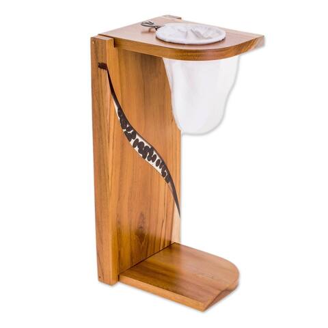 NOVICA Handmade Fresh Beans Teakwood Single-Serve Drip Coffee Stand (Costa Rica) - 10" H x 4.5" W x 4.9" D
