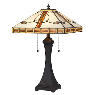 120 Watt Tiffany Shade Table Lamp with Pedestal Base, Multicolor