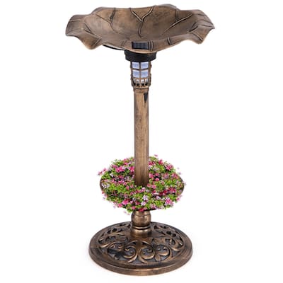 Gymax Solar Bird Bath Standing Pedestal Birdbath & Feeder Combo w/