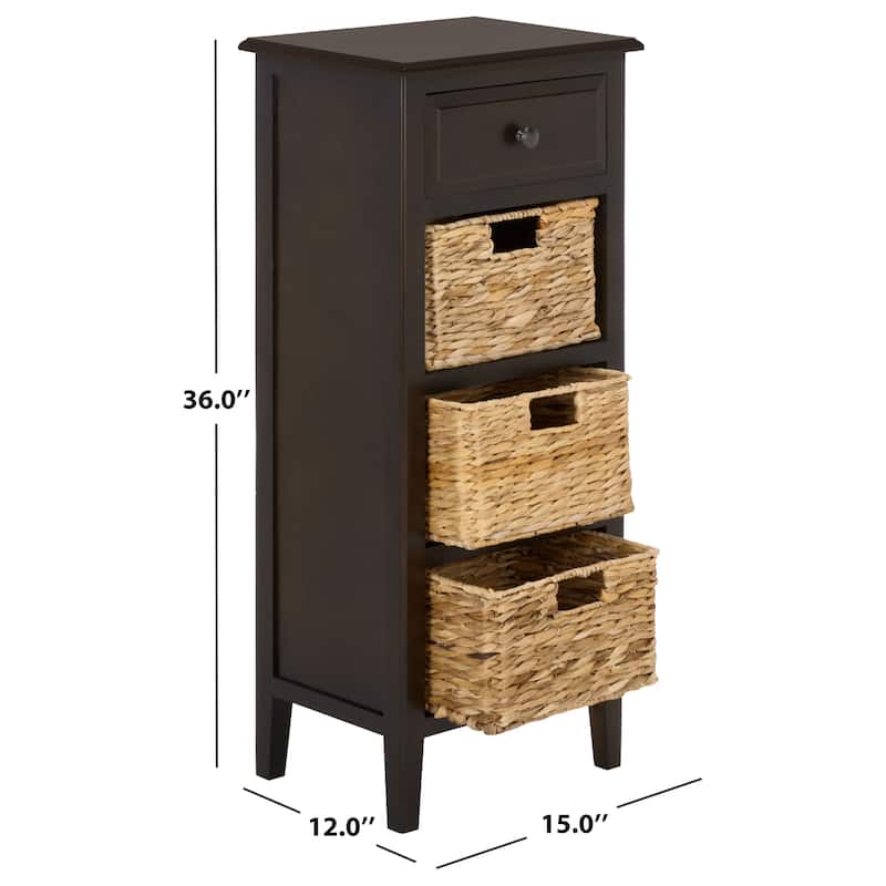 SAFAVIEH Hermine Distressed Black 4-Drawer Storage Side Table - 15" x 11.8" x 35.8" - 15"W x 12"D x 36"H