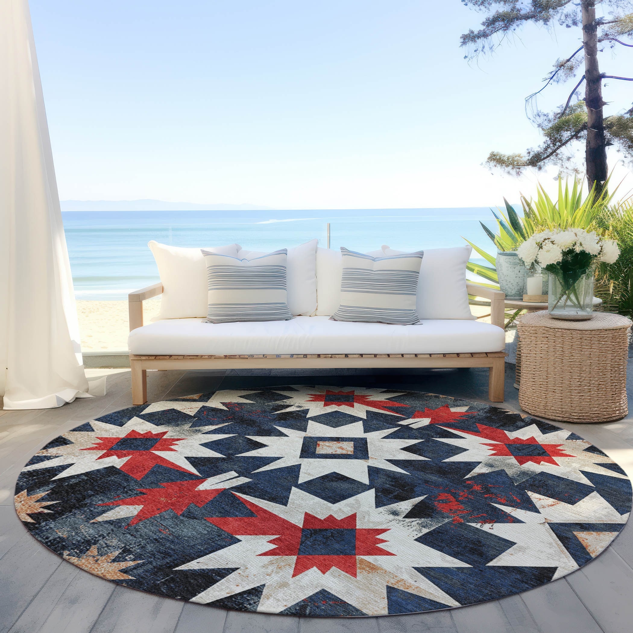 Machine Washable Indoor/ Outdoor Modern Medallion Chantille Rug