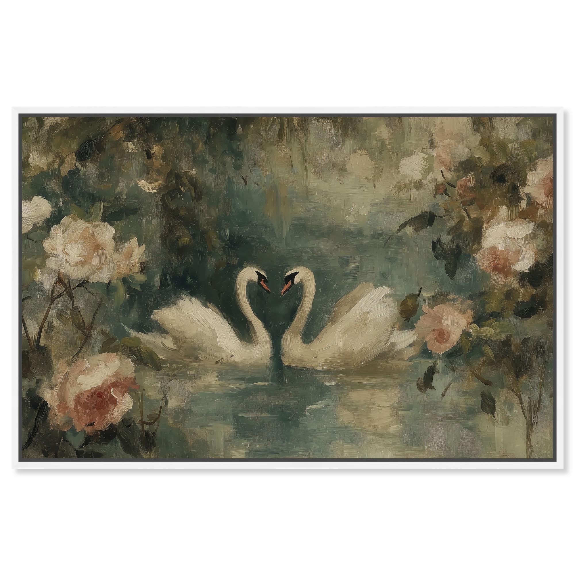 Heart of Two Swans Vintage Wall Decor Canvas Print by Art Remedy