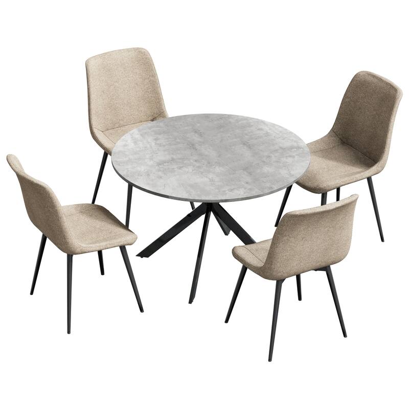 EROMMY Space-Saving 47.2" Round Dining Table Set for 4 - Ideal Small Kitchen & Dining Room Furniture, Includes 4 Chairs