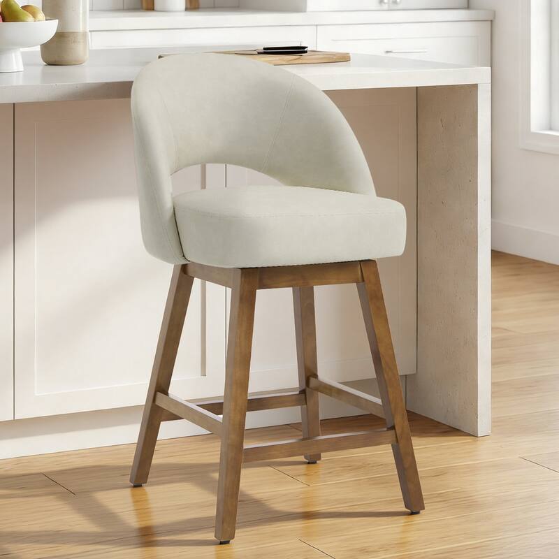 Upholstered Swivel Counter Height Bar Stools with Cutout Back and Solid Wood Frame - 38.2"H x 22.1"W x 23.6"D