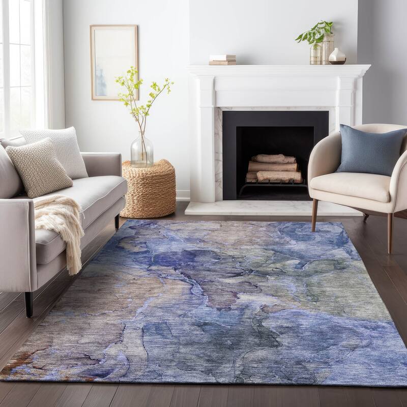 Premium Washable Super Soft Abstract Marble Mayfield Rug - Blue - 8' x 10' - Rectangle